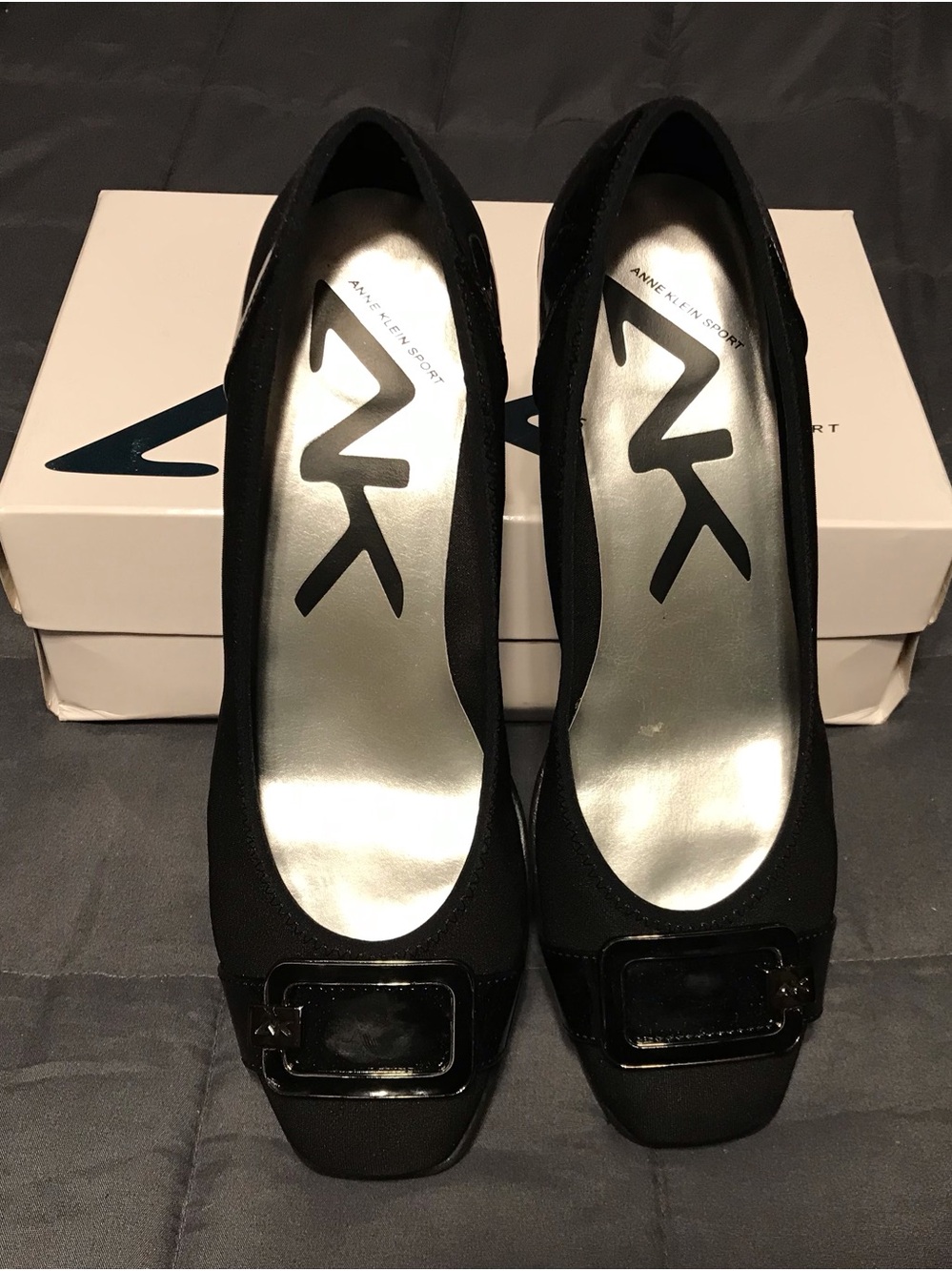 Anne Klein Sport Black Square-Toe Buckle Pumps